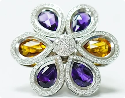 Flower gemstone stamped ring