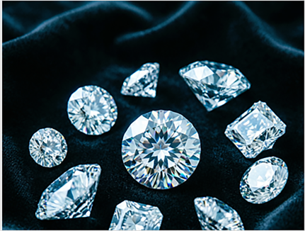 Loose white lab-grown diamonds in various cuts