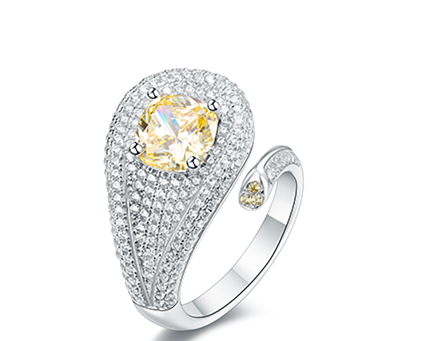 Yellow lab-grown diamond halo ring