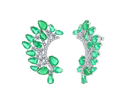 Lab-grown emerald leaf earrings