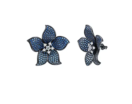 Lab-grown sapphire flower stud earrings