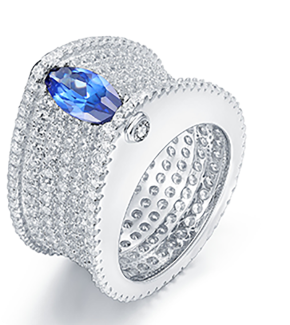 Machine cut blue center stone CZ ring