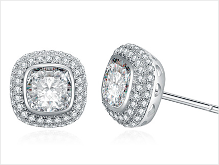 Square halo CZ stud earrings