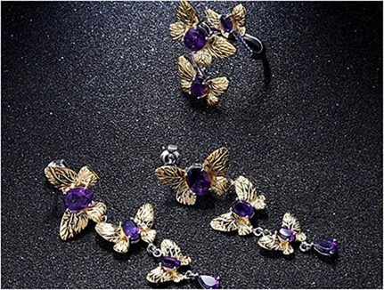 Bridal jewelry set with purple gemstones