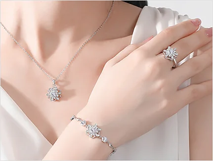 Silver flower jewelry set