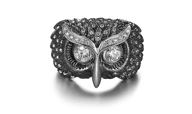 Sterling silver owl animal ring