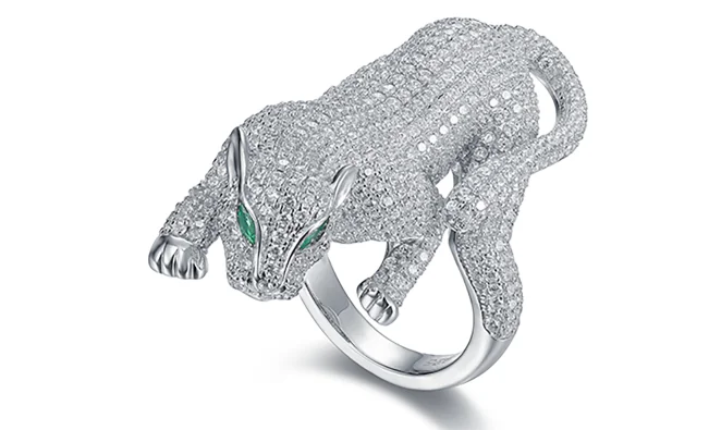 Stainless steel panther animal ring