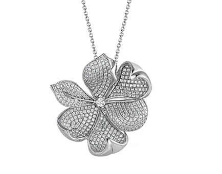 Pave clover flower pendant